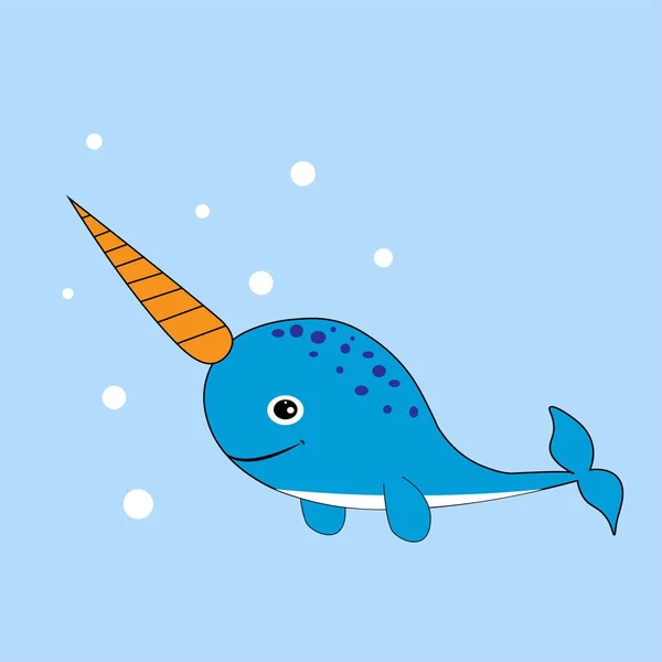 Cute Narwhal Cartoon Illustration Nursery Decor — Stock Photo, Image