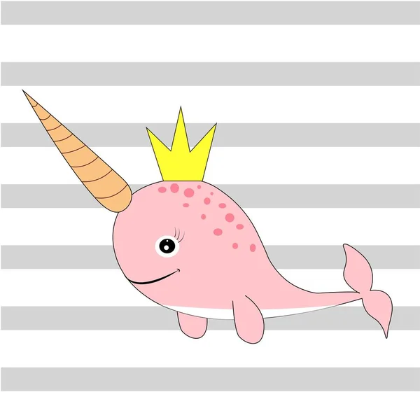 Cute Narwhal Cartoon Illustration Nursery Decor — Stock Photo, Image