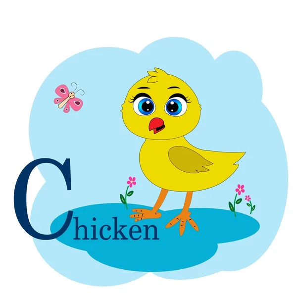 鶏の動物のアルファベットのイラストのC単語 — ストックベクタ