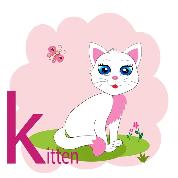 K woord voor kitten dier alfabet illustratie — Stockvector