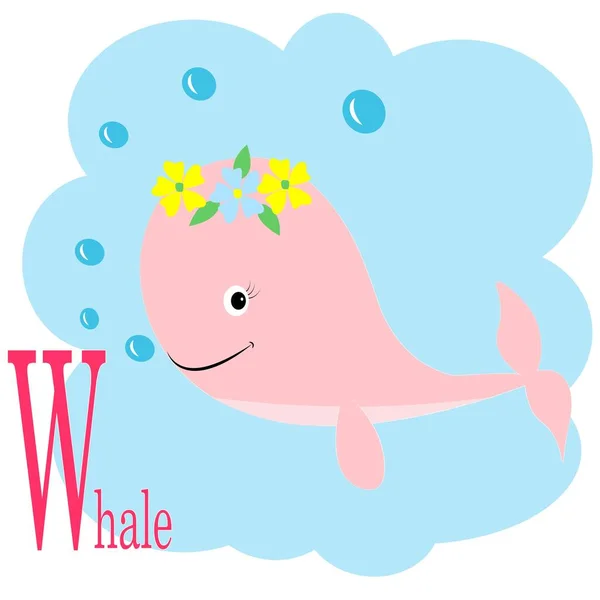 W pour abc baleine alphabet animal — Image vectorielle