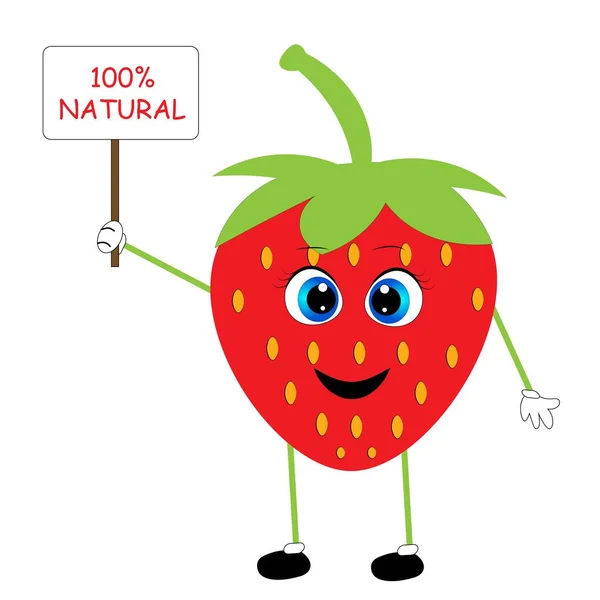 Färsk Jordgubbe Frukt Tecknad Illustration — Stockfoto