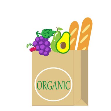 Kağıt pakette sağlıklı yemek teslimatı. Vegan meyve ve sebze