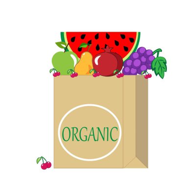 Kağıt pakette sağlıklı yemek teslimatı. Vegan meyve ve sebze