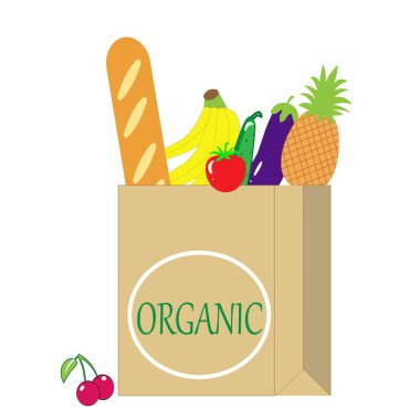 Kağıt pakette sağlıklı yemek teslimatı. Vegan meyve ve sebze