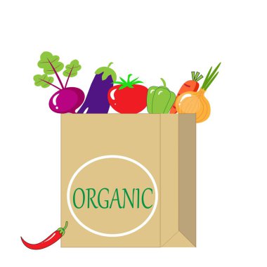 Kağıt pakette sağlıklı yemek teslimatı. Vegan meyve ve sebze