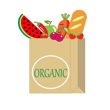 Kağıt pakette sağlıklı yemek teslimatı. Vegan meyve ve sebze