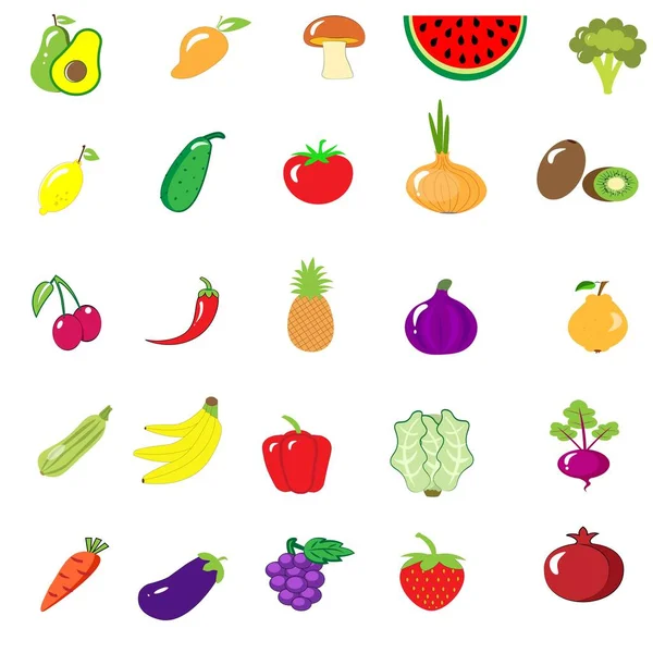 Conjunto Recolección Aislado Frutas Verduras Icono — Foto de Stock