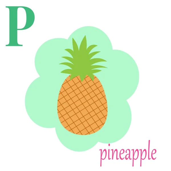 P is for pineapple illustration alphabet — Stock Vector