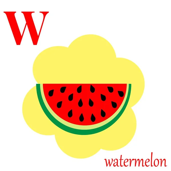 W är för vattenmelon illustration alfabetet — Stock vektor