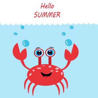 Tatlı kırmızı yengeç çizgi film çizimi. deniz dünyası karakteri 