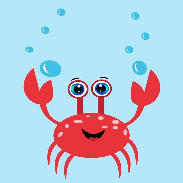Cute red crab cartoon illustration. Мировой характер моря
 