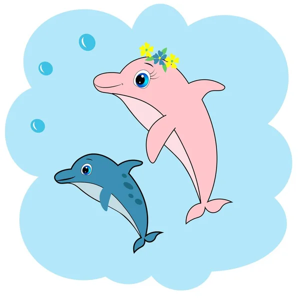 可爱的海豚卡通画 — 图库照片