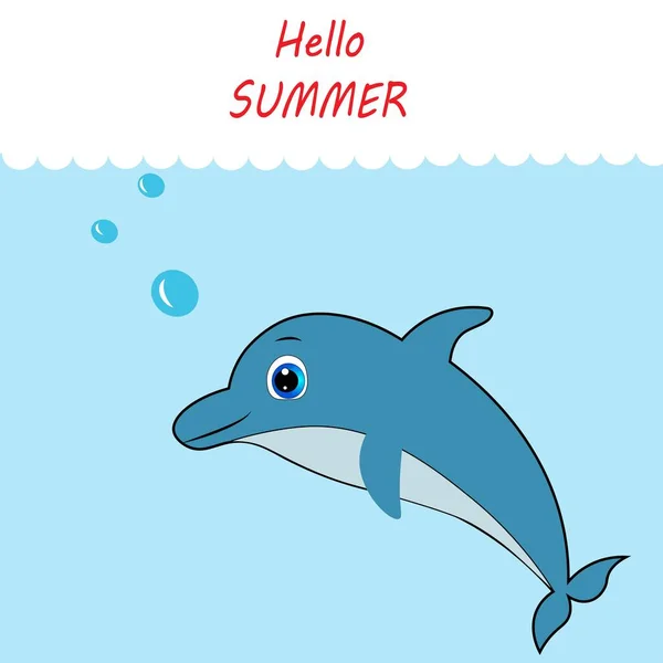cute dolphin cartoon illustration, summer