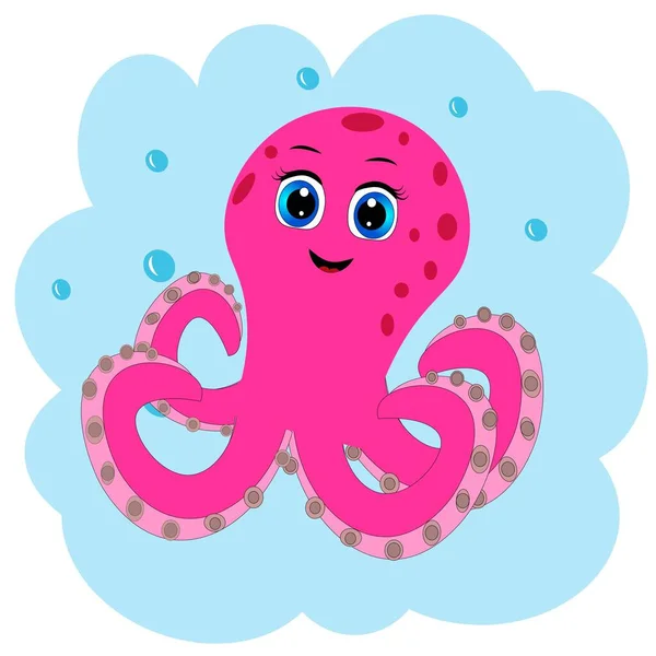 Pembe ahtapot çizgi film karakteri. Şirin ahtapot çizimi, deniz yaşamı. 