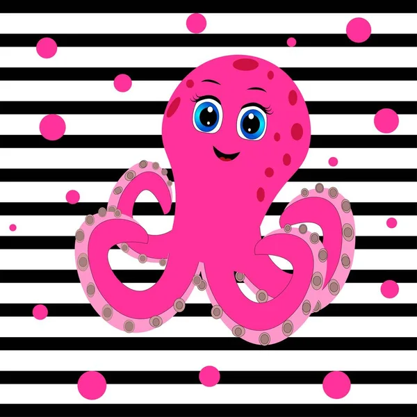 粉色章鱼卡通人物 可爱的章鱼图解 海洋生物 — 图库照片