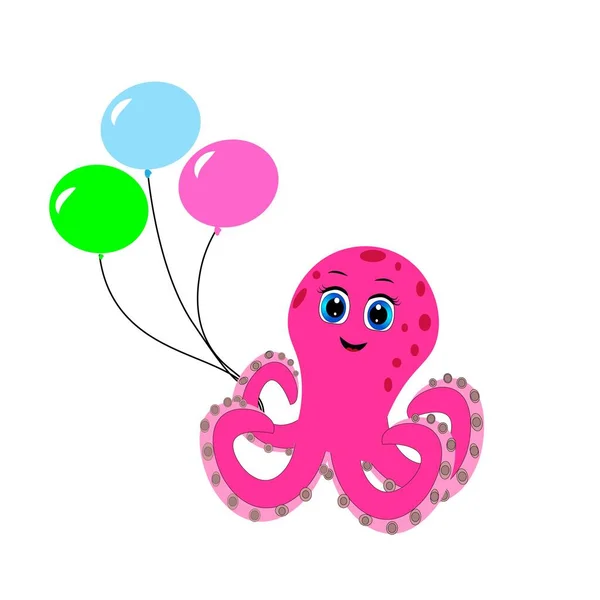 pink octopus cartoon character. Cute octopus illustration, sea life