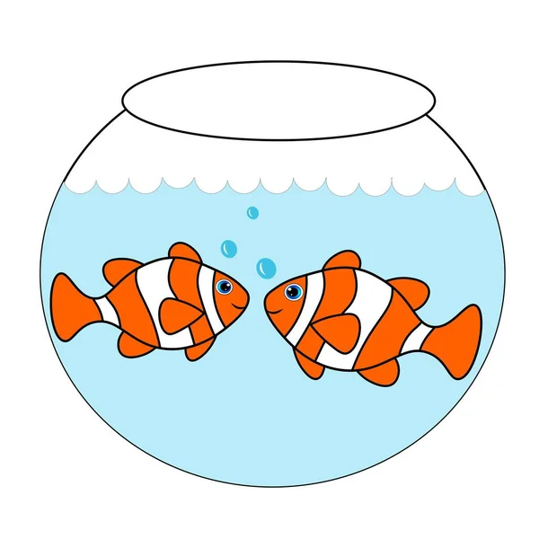 Clown fish in a fishbowl  illustration. Cartoon character