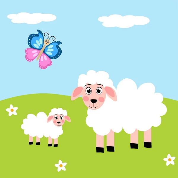 Cute cartoon sheep  illustration. farm animal