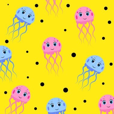 Şirin karikatür denizanası deseni çizimi, renkli. 