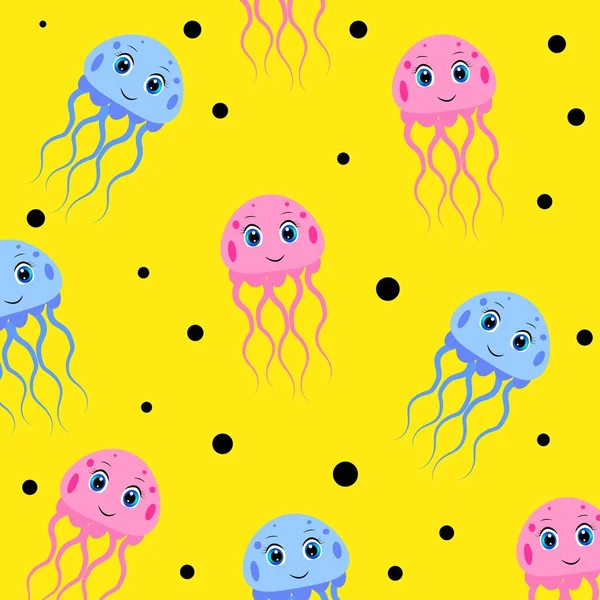 Şirin karikatür denizanası deseni çizimi, renkli. 