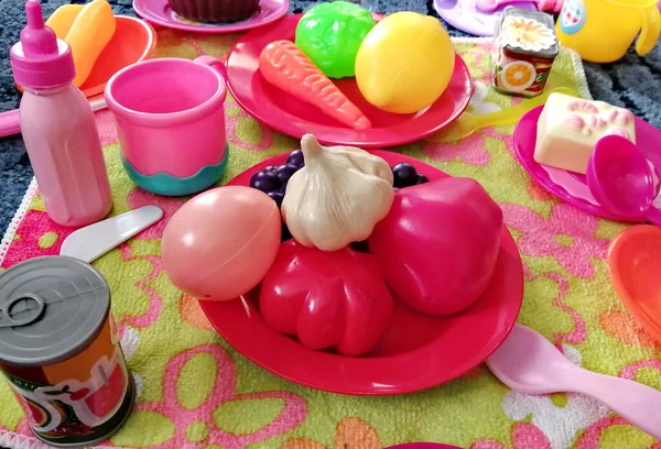 Set Colorato Verdure Plastica Set Utensili Cucina Bambini Gioco Propaganda — Foto Stock
