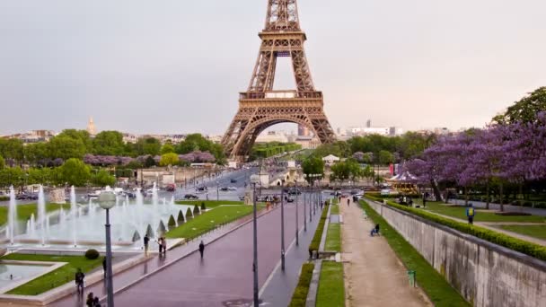 Eiffeltornet och trocaderons trädgårdar — Stockvideo