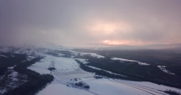 Prachtige winter natuur luchtfoto 's van zonsopgang — Stockvideo