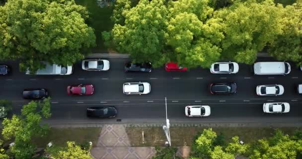 Antenn uppifrån och ner utsikt över motorvägen upptagen stad rush — Stockvideo