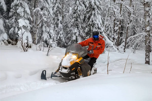 Sportler auf einem Schneemobil — Stockfoto