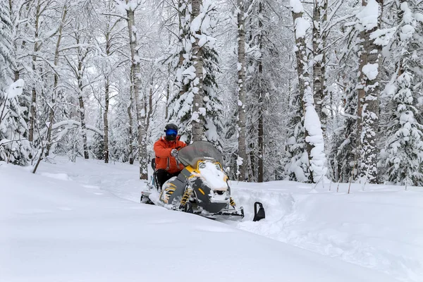 Athlete on a snowmobile — Stock Photo, Image