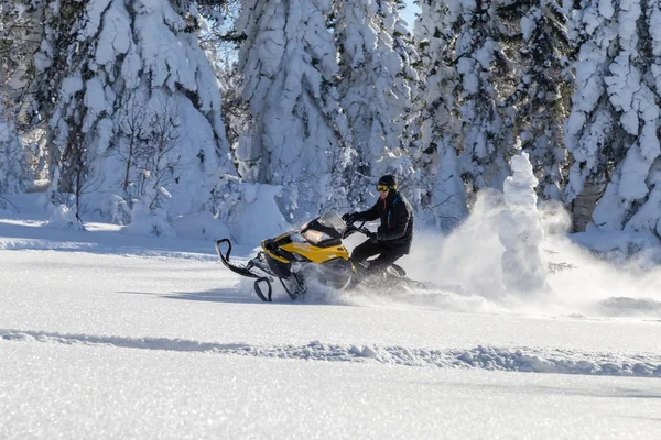 Sportler auf einem Schneemobil — Stockfoto