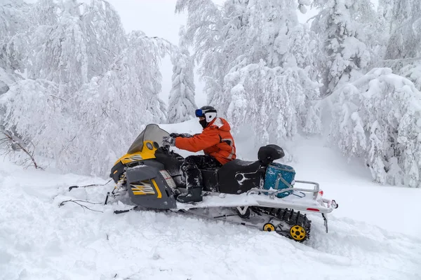 Atleta en una moto de nieve —  Fotos de Stock