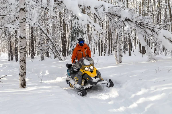 Sportler auf einem Schneemobil — Stockfoto