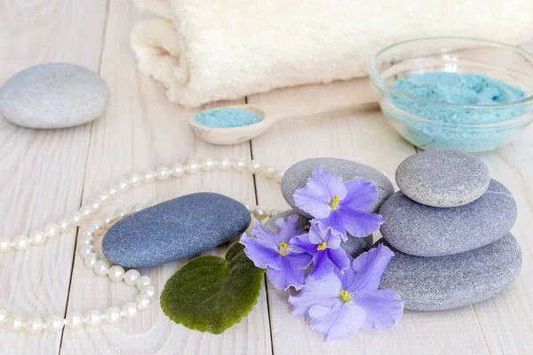 Picture with stones and violets. — Stock Photo, Image