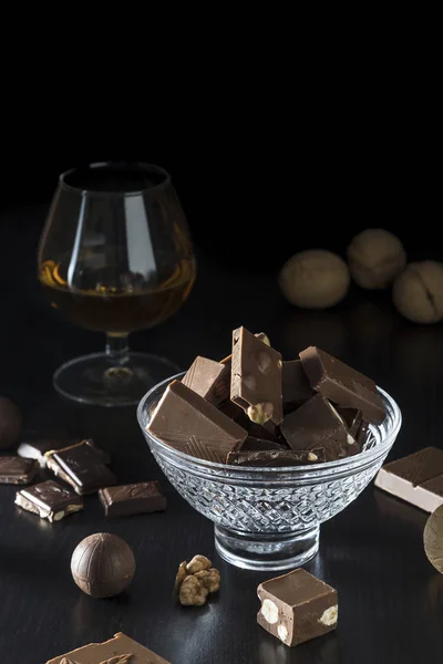 Image with chocolate and cognac. — Stock Photo, Image