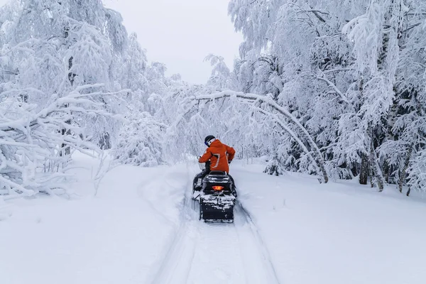 Güney Urallar Dağlarındaki Kış Ormanlarında Hareket Eden Bir Kar Aracının — Stok fotoğraf
