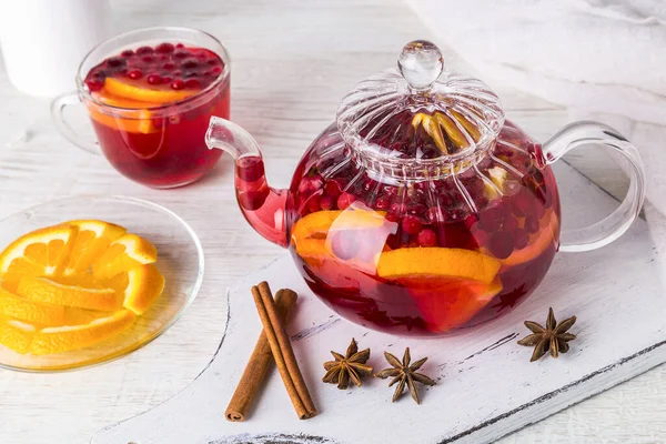 Frutas Con Naranja Arándanos Arándanos Especias Sobre Fondo Claro — Foto de Stock