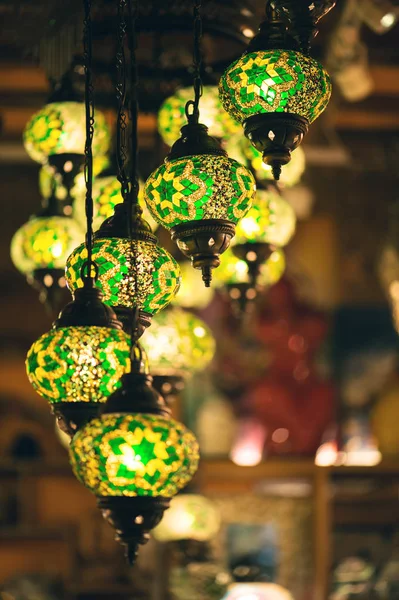 Colorful vintage traditional arabic lamps. Grand Bazaar in Kuala Lumpur