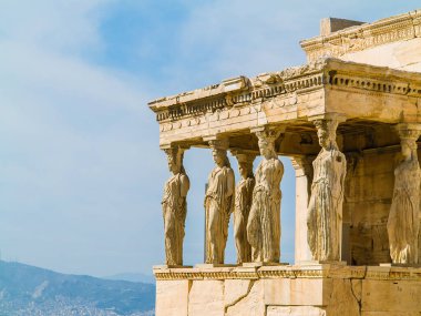Ayrıntı caryatids heykel üzerinde Parthenon Tapınağı Akropol Hill, Atina, Yunanistan