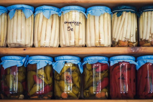 Mermelada Casera Griega Comida Enlatada Los Estantes Las Tiendas Locales — Foto de Stock