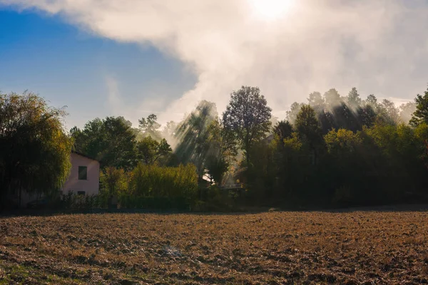 Outono Paisagem Com Árvores Nuvens — Fotografia de Stock