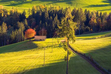 Vttis köyünün panoraması ve gün batımında İsviçre Alpleri 'nin arka planında köprü. St. Gallen, İsviçre. Üst görünüm