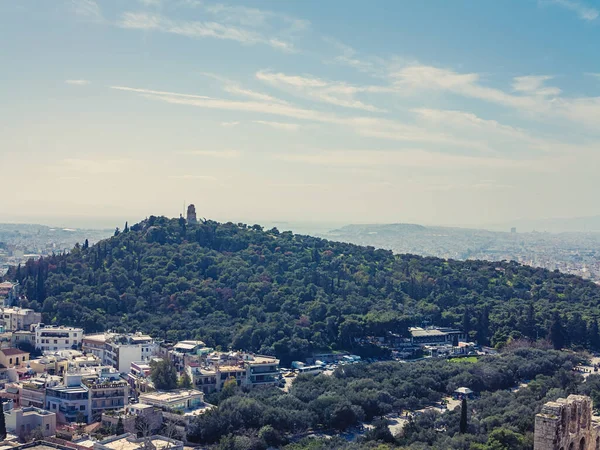 Widok Miasto Ateny Wzgórzem Lycabettus Tle Widok Miasto Ateny Dzielnicy — Zdjęcie stockowe