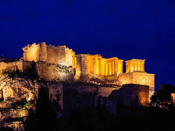 Acropolis Osvětlením Aténách Řecko Parthenonský Chrám Noční Scéna — Stock fotografie