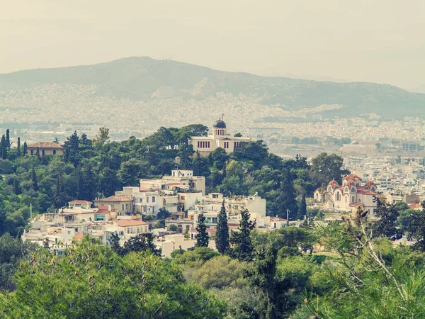 Widok Miasto Ateny Wzgórzem Lycabettus Tle Widok Miasto Ateny Dzielnicy — Zdjęcie stockowe