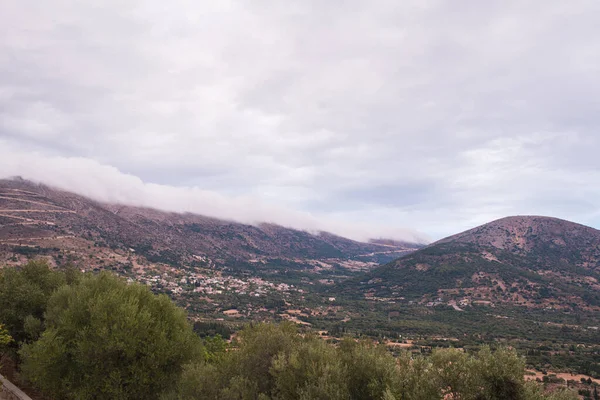 Vista Del Atardecer Molinos Viento Montaña Isla Cefalonia Grecia — Foto de Stock