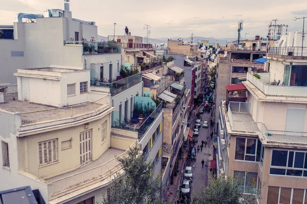 Athens, Greece, 03.03.2018: View of Athens city  Plaka neighborhood.