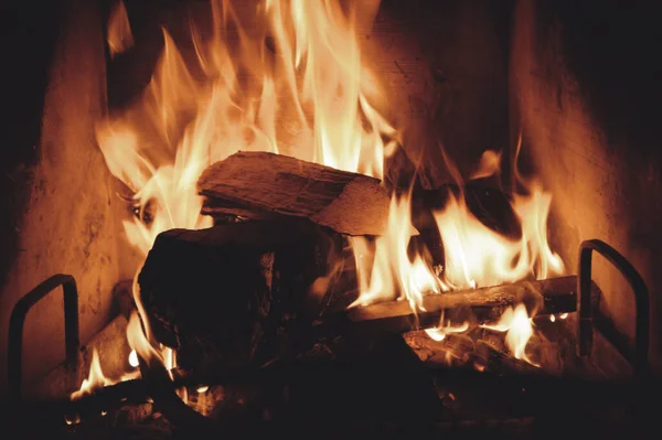 Close Burning Firewood Fireplace — Stock Photo, Image