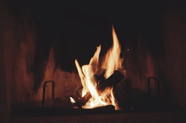 Close Burning Firewood Fireplace — Stock Photo, Image